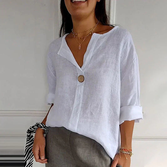 🌸Dámsky ľanový a bavlnený komfortiv top s výstrihom do V🍃-SK