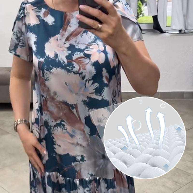 🌸Φορέμα με κοντά μανίκια, στρογγυλή λαιμόκοψη, άνετη εφαρμογή🌟-GR