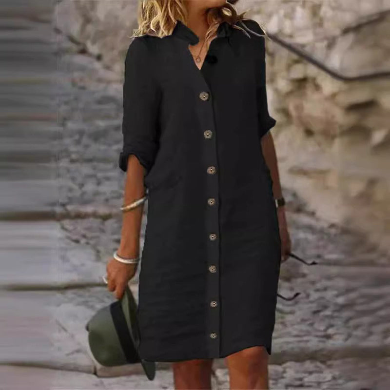 💃Vestido minimalista de botones που αναπνέει για mujer-SP