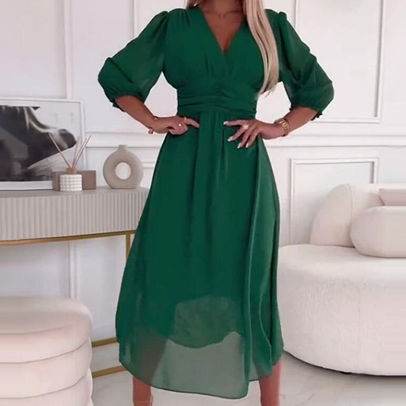 ✨Ελαφρύ γυναικείο φόρεμα από σιφόν με V λαιμόκοψη-SI