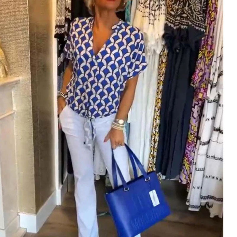 💖Κάζουαλ κοντομάνικο τοπ με γραμμοκοψη-GR