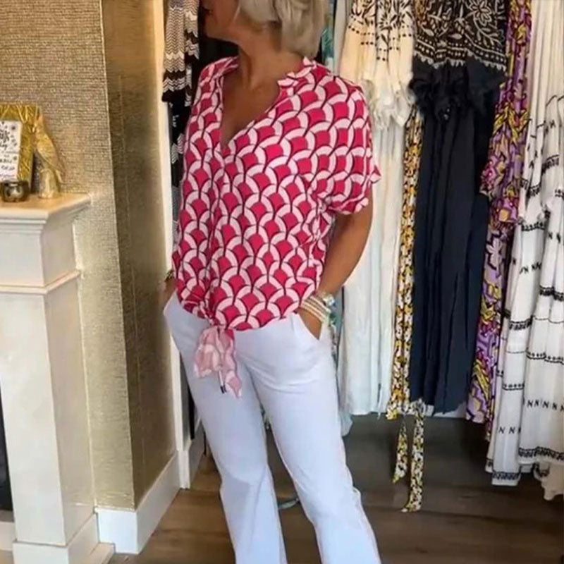 💖Κάζουαλ κοντομάνικο τοπ με γραμμοκοψη-GR