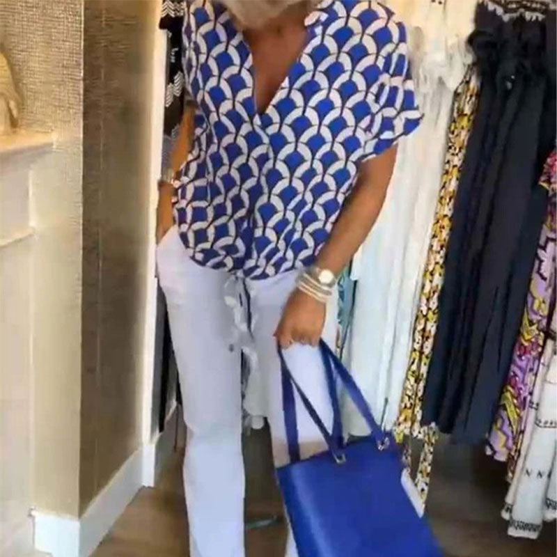 💖Κάζουαλ κοντομάνικο τοπ με γραμμοκοψη-GR