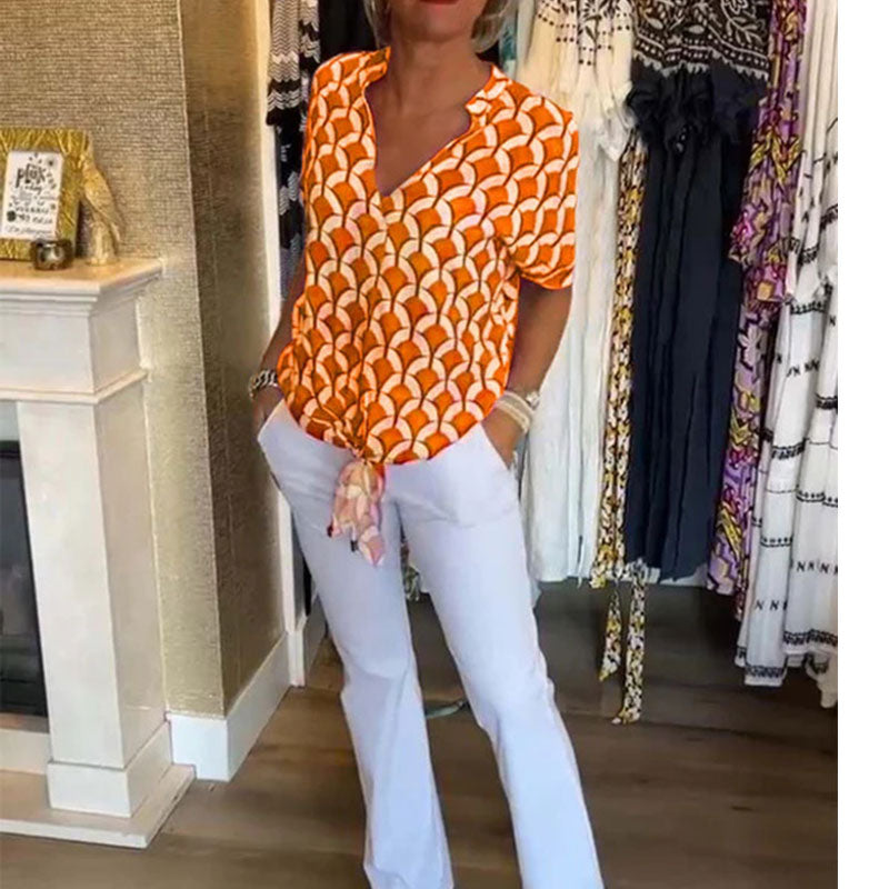 💖Κάζουαλ κοντομάνικο τοπ με γραμμοκοψη-GR