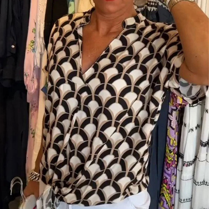 💖Κάζουαλ κοντομάνικο τοπ με γραμμοκοψη-GR