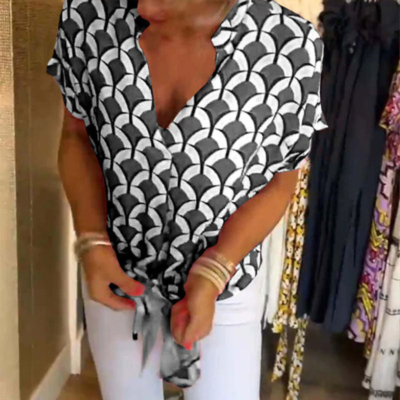 💖Κάζουαλ κοντομάνικο τοπ με γραμμοκοψη-GR