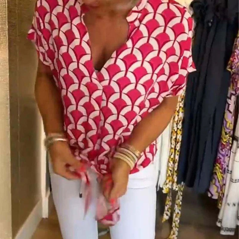 💖Κάζουαλ κοντομάνικο τοπ με γραμμοκοψη-GR