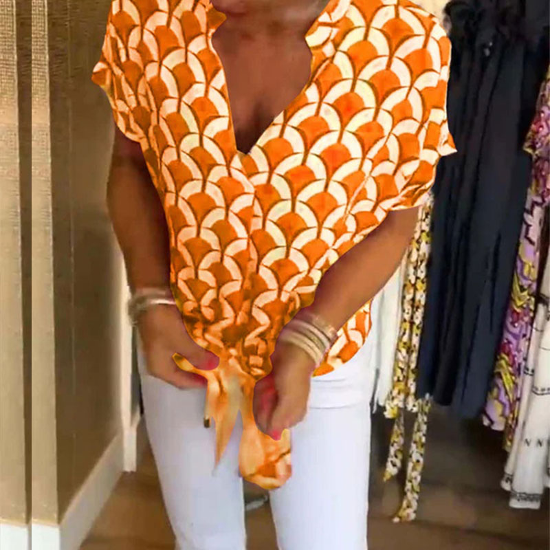 💖Κάζουαλ κοντομάνικο τοπ με γραμμοκοψη-GR