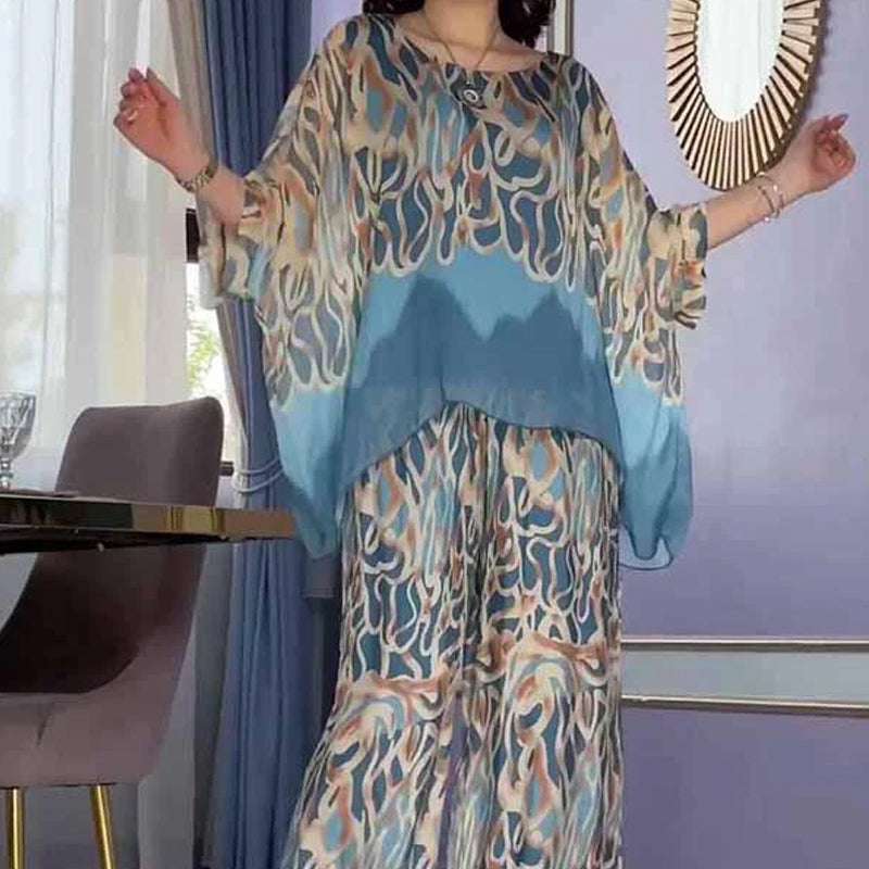 🦋Σετ με επριμέ τοπ και φαρδιά παντελόνια Ice Cool💖-GR 