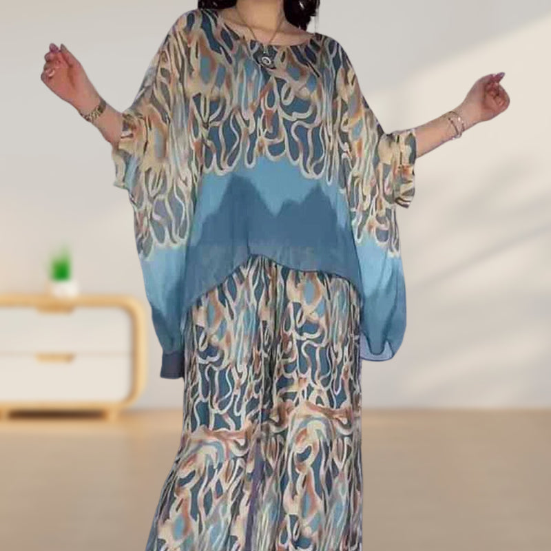 🦋Σετ με επριμέ τοπ και φαρδιά παντελόνια Ice Cool💖-GR 