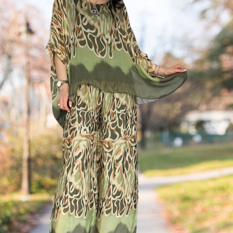 🦋Σετ με επριμέ τοπ και φαρδιά παντελόνια Ice Cool💖-GR 