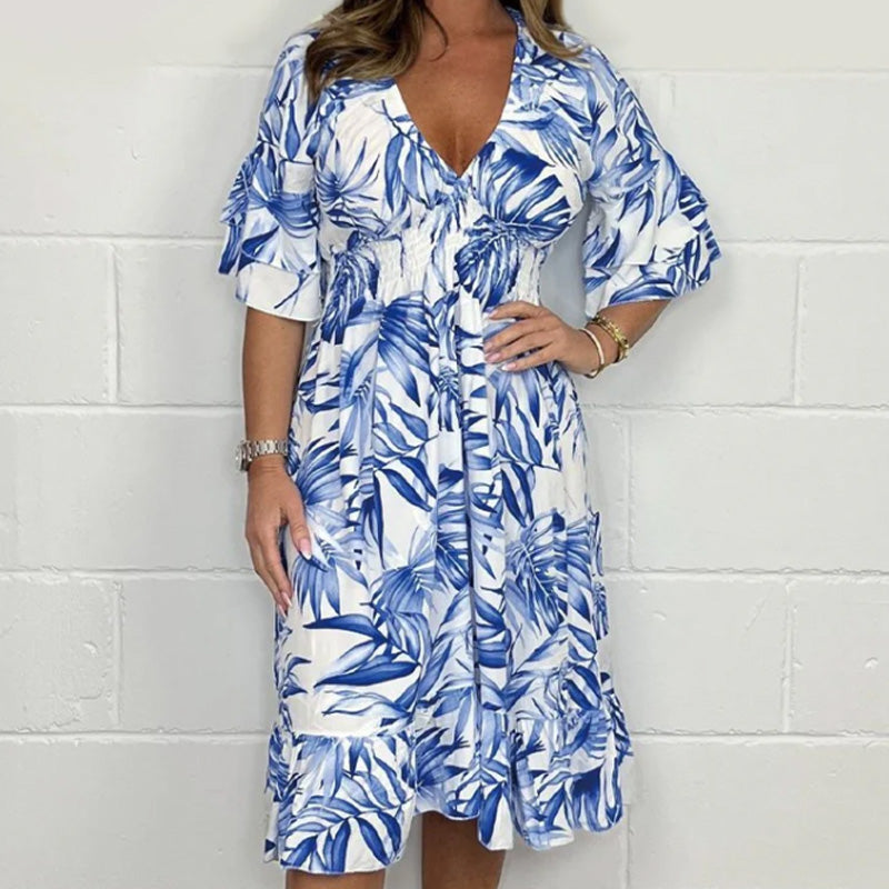 👗✨ Κομψά γυναικεία φορέματα με γραμμοκοπψη V και βοτανικό τοπότης-GR