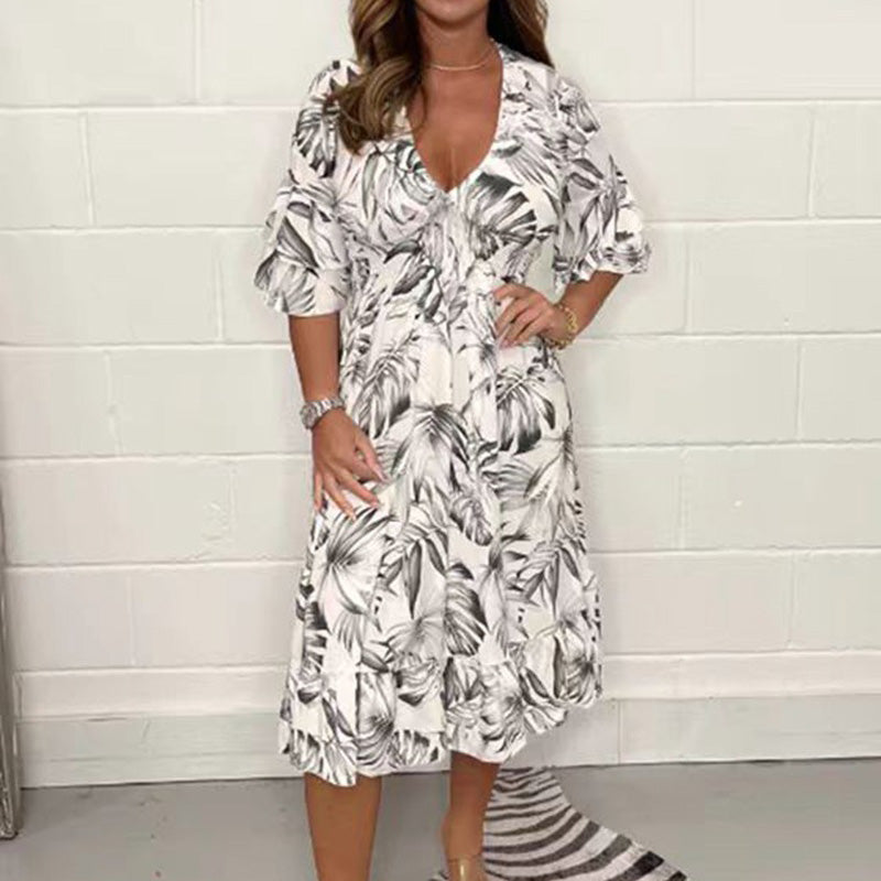 👗✨ Κομψά γυναικεία φορέματα με γραμμοκοπψη V και βοτανικό τοπότης-GR