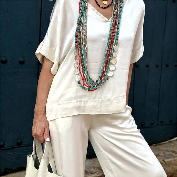 💝Κοντά μανίκια, φαρδιά πατής, set 2 τεμαχίων✨-GR