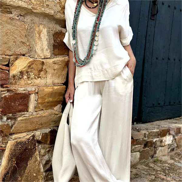 💝Κοντά μανίκια, φαρδιά πατής, set 2 τεμαχίων✨-GR