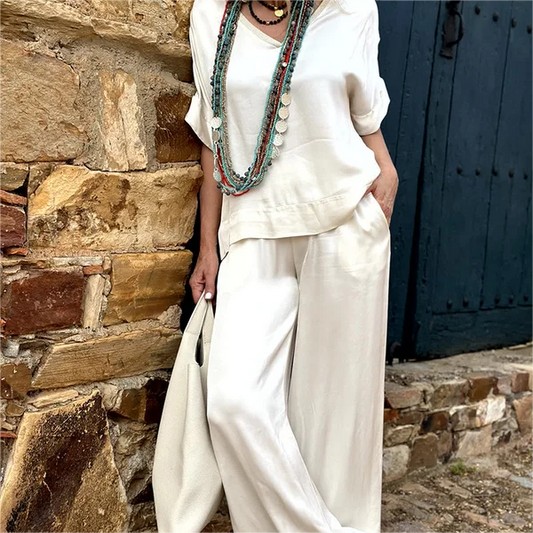 💝Κοντά μανίκια, φαρδιά πατής, set 2 τεμαχίων✨-GR