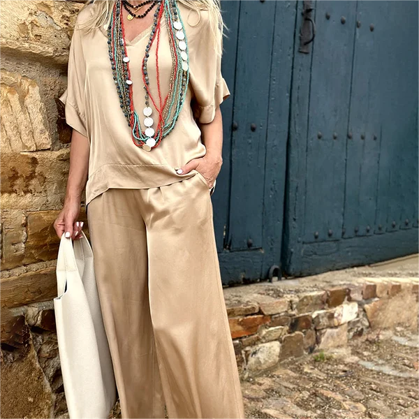 💝Κοντά μανίκια, φαρδιά πατής, set 2 τεμαχίων✨-GR