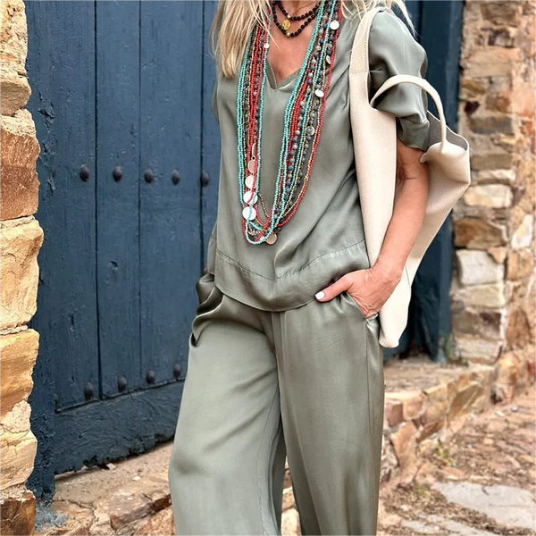 💝Κοντά μανίκια, φαρδιά πατής, set 2 τεμαχίων✨-GR