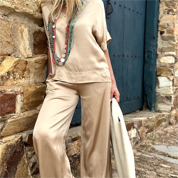 💝Κοντά μανίκια, φαρδιά πατής, set 2 τεμαχίων✨-GR