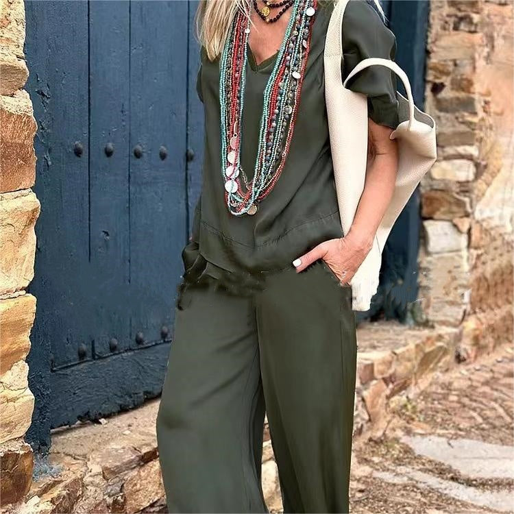 💝Κοντά μανίκια, φαρδιά πατής, set 2 τεμαχίων✨-GR