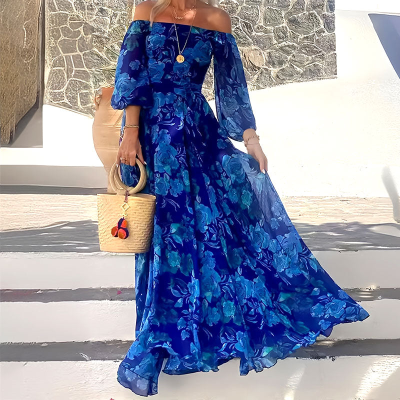 👗Κομψό λαγηση στράπλες δωρεάς με cascading floral μοτίβα-GR