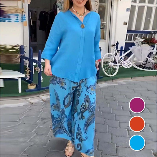 💖 Γυναικείο casual μακρυμάνικο τοπ και φαρδύ παντελόνι ✨-LT