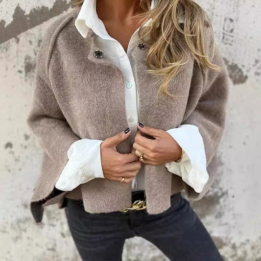 Γυναικείο μοντέρνο μονόχρωμο κοντό παλτό💗-LT