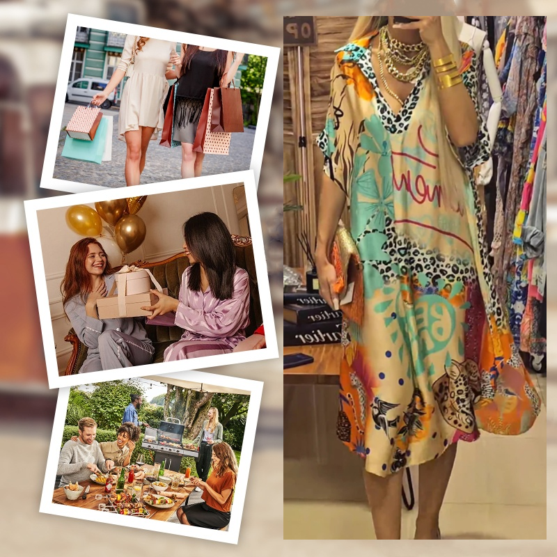 Γυναικείο φόρεμα με κοντά μανίκια και στάμπα σε V-cut-SI