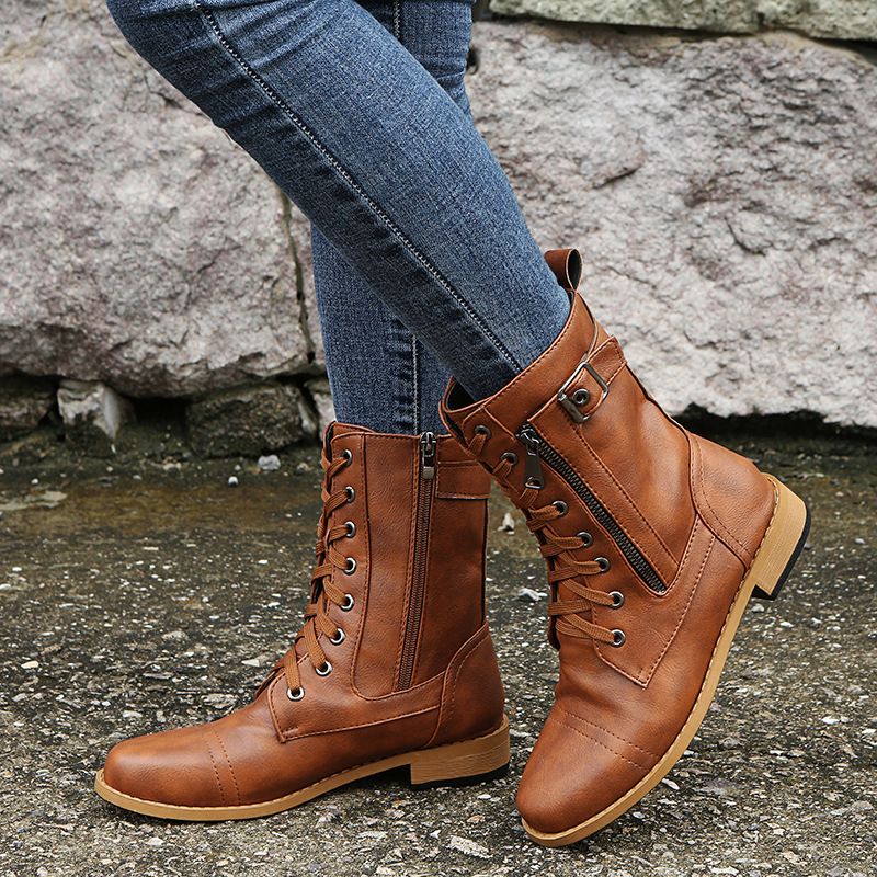 Zapatos ortopédicos de piel para mujer con punta redonda y cremallera lateral👢-ES 