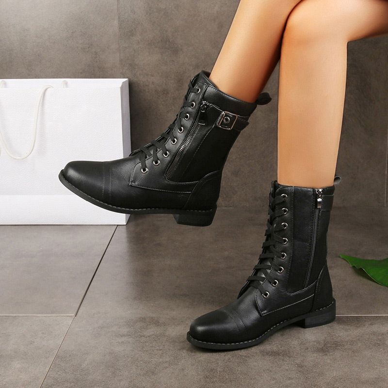 Zapatos ortopédicos de piel para mujer con punta redonda y cremallera lateral👢-ES 
