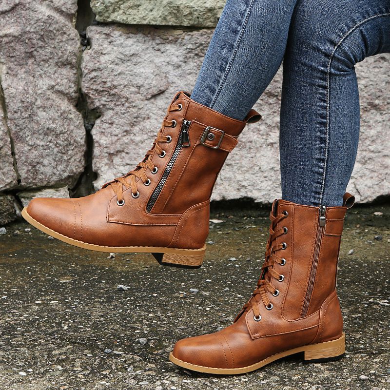 Zapatos ortopédicos de piel para mujer con punta redonda y cremallera lateral👢-ES 