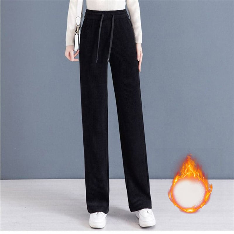 🔥✨Χριστουγεννιάτικες εκπτώσεις🎅🎁Γυναικείο παντελόνι με επένδυση και ενισχυμένο μονόχρωμο κορδόνι περίσφιξης.-LT