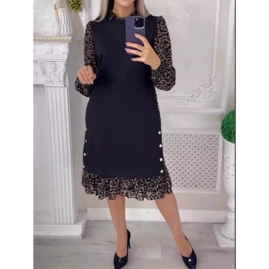 👗【S-3XL】Φθινοπωρινό Χειμερινό Φόρεμα με Λεοπάρ Στάμπα και Μακρυμάνικο-LT