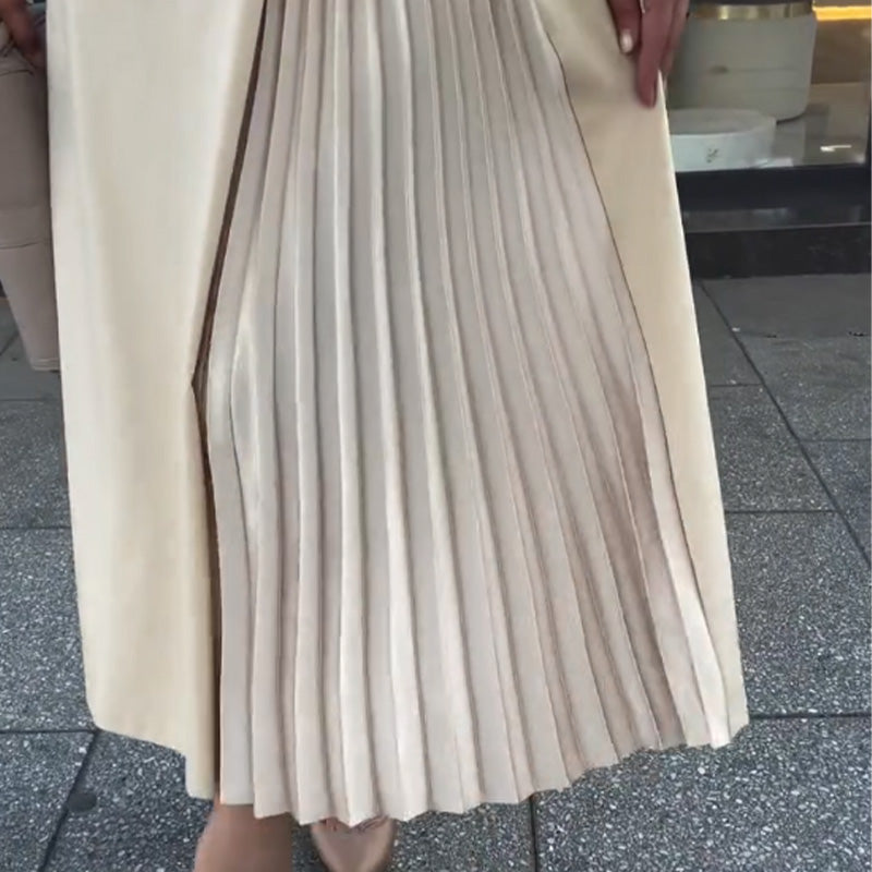 💖 Φόρεμα με χαλική μανίκια, πλισέ στρίφωμα και ρόργη γραμμοκοψη-GR