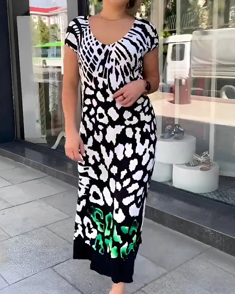 Įprasta suknelė trumpomis rankovėmis marginta-LT