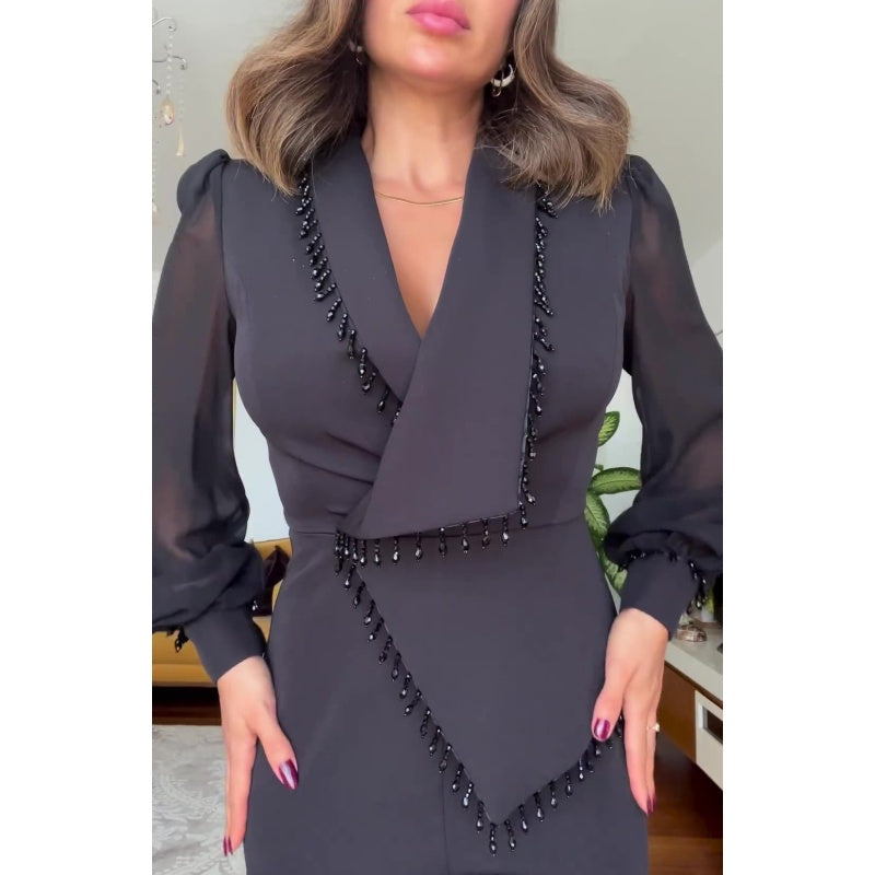 Conjunto de pantalon y pantalon de malla de perna ancha para mujer-ES 