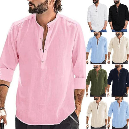 Ανδρικό T-shirt με μακριά μανίκια από λινό και βαμβάκι για το 2025-LT