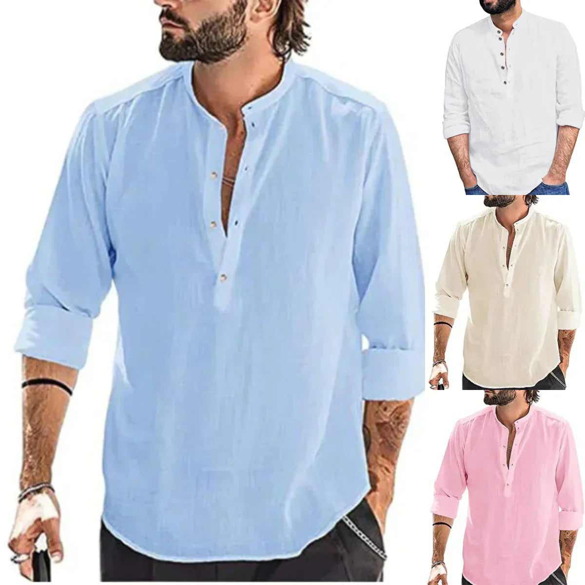 Ανδρικό T-shirt με μακριά μανίκια από λινό και βαμβάκι για το 2025-LT