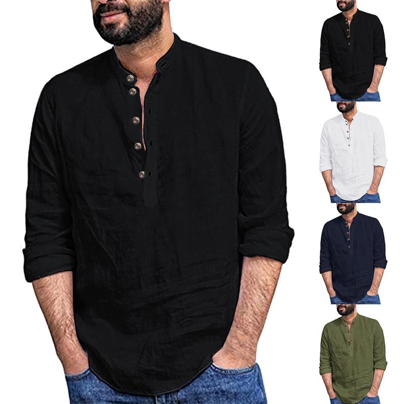 Ανδρικό T-shirt με μακριά μανίκια από λινό και βαμβάκι για το 2025-LT