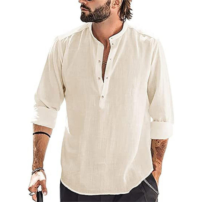 Ανδρικό T-shirt με μακριά μανίκια από λινό και βαμβάκι για το 2025-LT