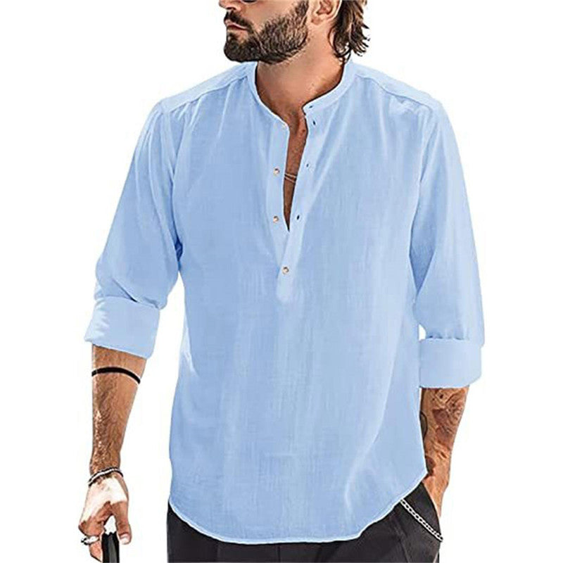 Ανδρικό T-shirt με μακριά μανίκια από λινό και βαμβάκι για το 2025-LT