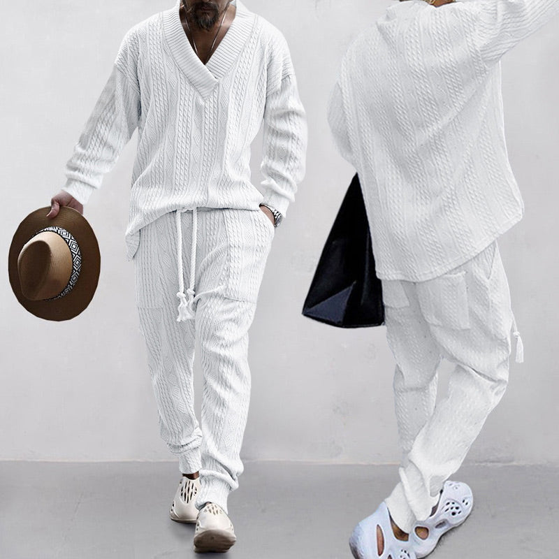 💥Ειδική έκπτωση χρόνου 50%💥 Ανδρικό σετ 2 τεμαχίων φούτερ και παντελόνι jogger with V neck-GR