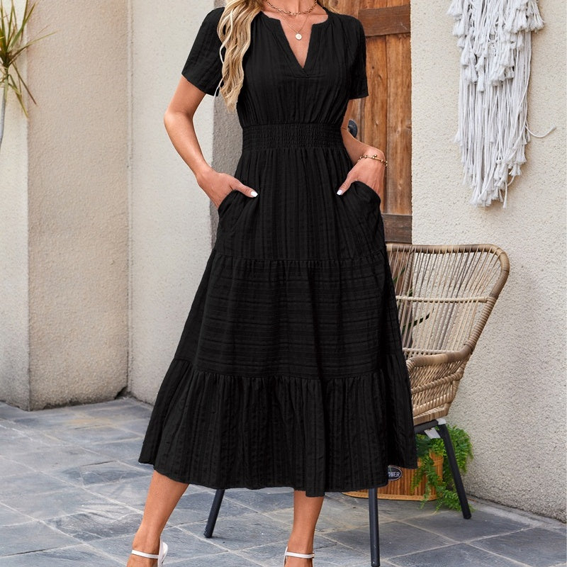 🔥👗Φόρεμα από βαμβακερό βολάν σε μονόχρωμο χρώμα-GR