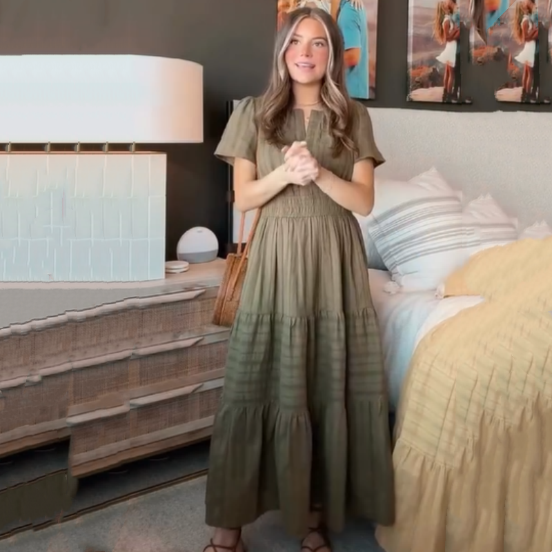 🔥👗Vienspalvė raukta medvilninė suknelė-LT