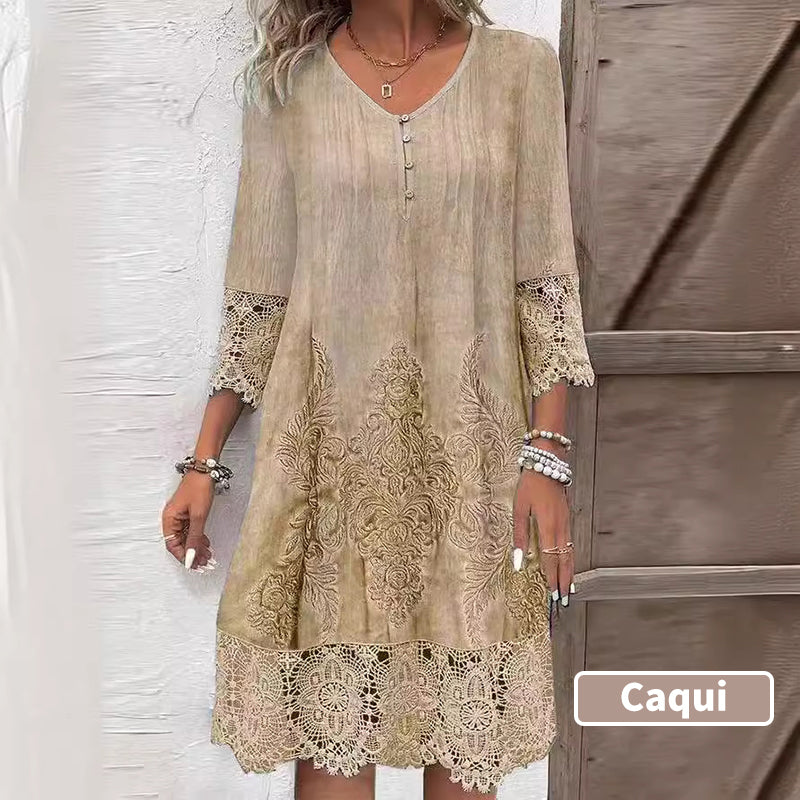 Elegantné dámske čipkované šaty s polovičnými rukávmi a hlbokým výstrihom-SK