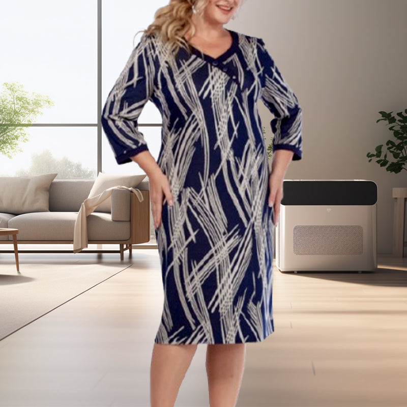 🌸Κομψά γυναικεία φορέματα με αφηρημένα μοτίβα και επτα μανίκια-GR