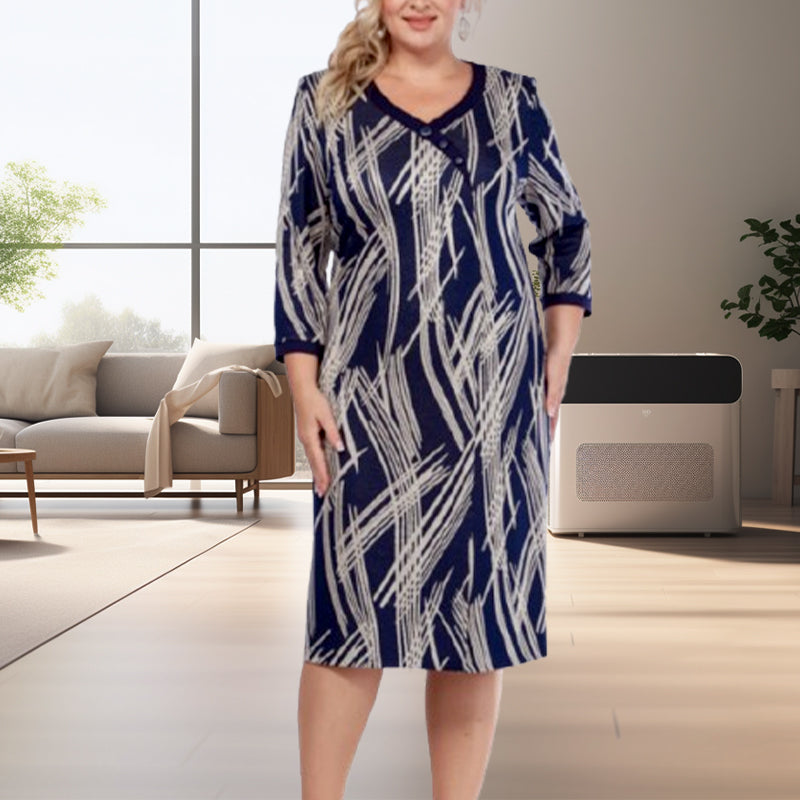 🌸Κομψά γυναικεία φορέματα με αφηρημένα μοτίβα και επτα μανίκια-GR