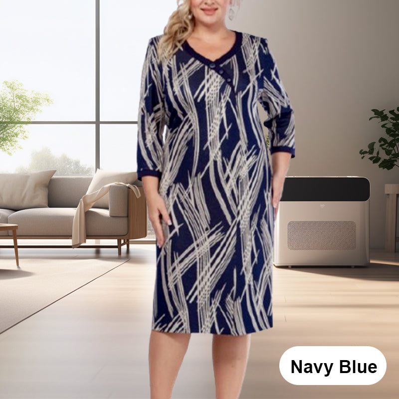 🌸Κομψά γυναικεία φορέματα με αφηρημένα μοτίβα και επτα μανίκια-GR