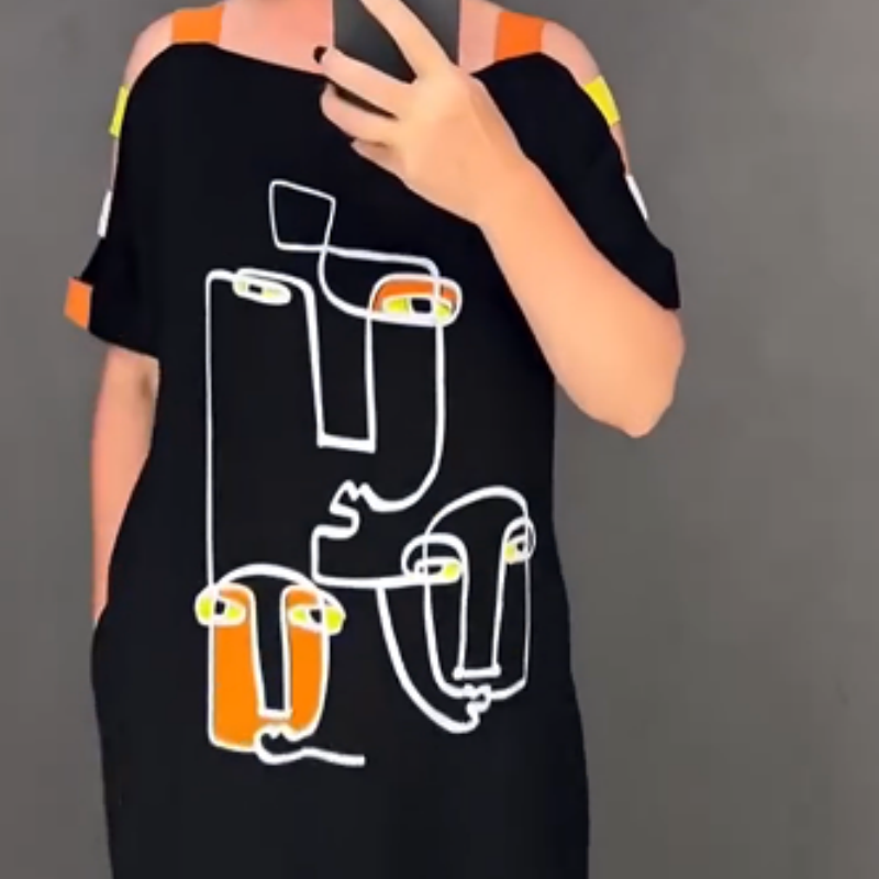 🍂Μοδάτο γυναικείο κοντομάνικο δωρεάν με στάμπα-GR