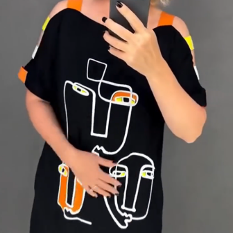 🍂Μοδάτο γυναικείο κοντομάνικο δωρεάν με στάμπα-GR